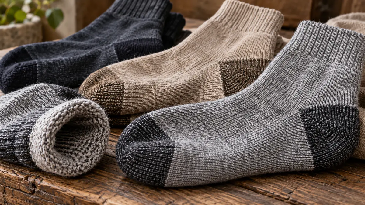 Close-up of durable socks with reinforced heel and toe knitting