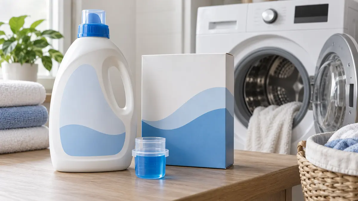 Unbranded laundry detergent bottle, powder and measuring cap