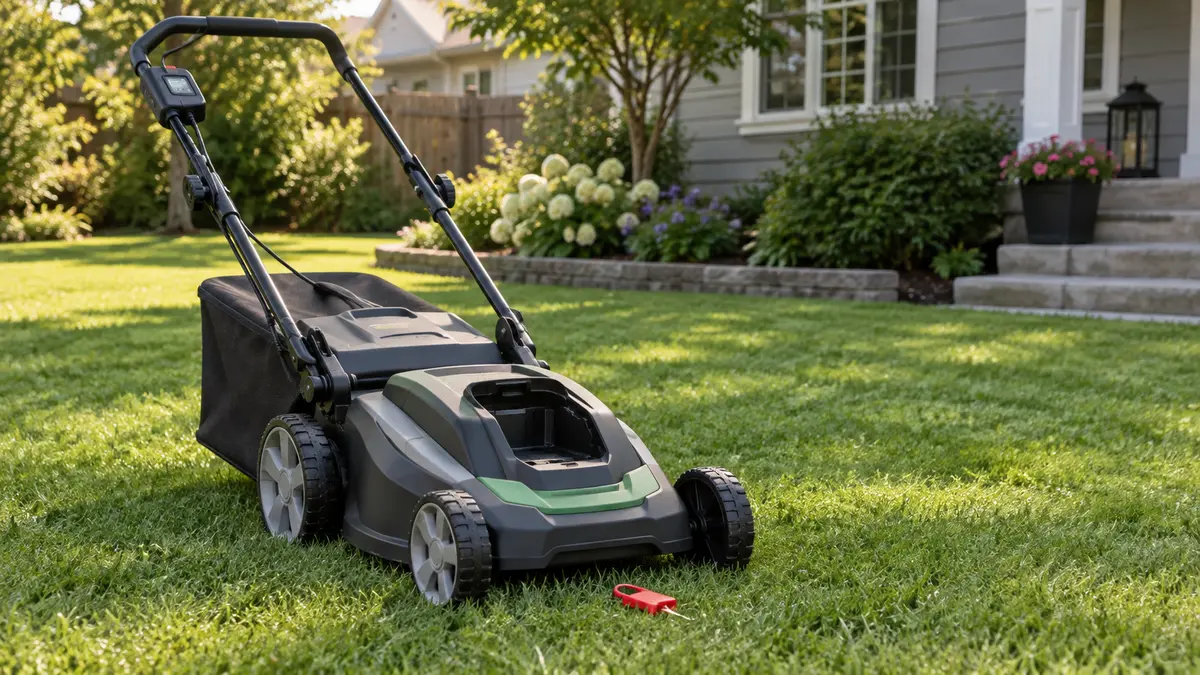 Battery push mower on a medium residential lawn