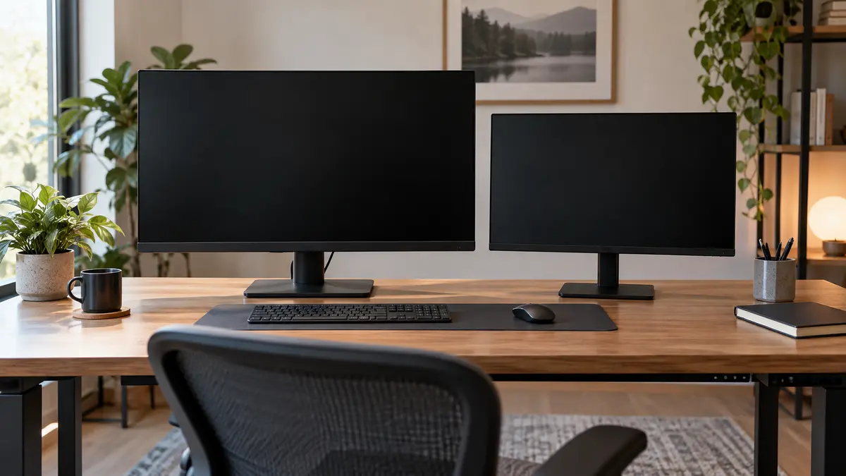 Two computer monitor sizes arranged at proper desk viewing distances