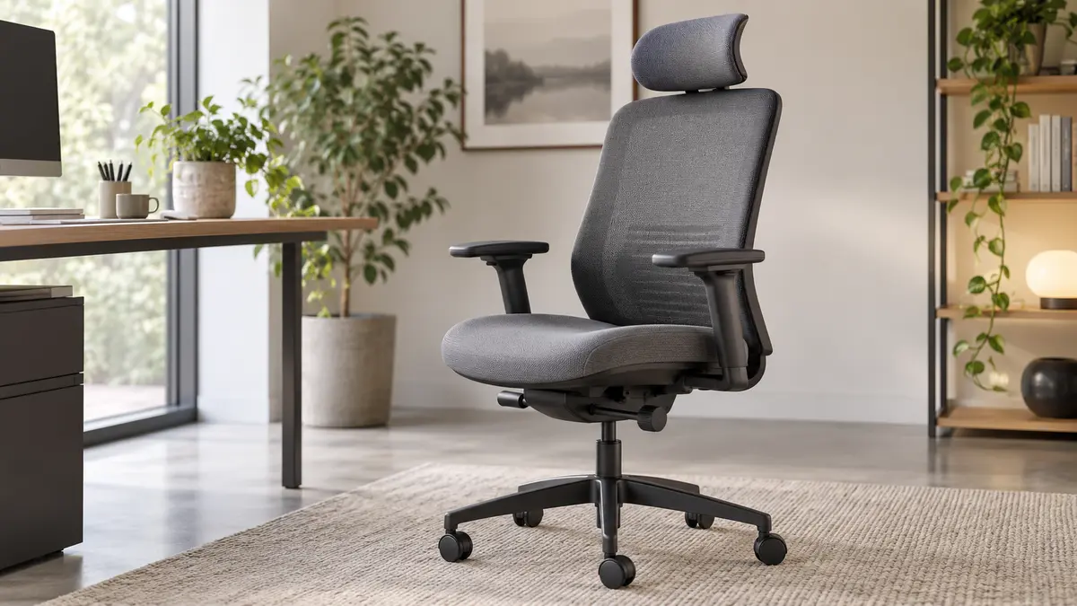 Ergonomic office chair showing adjustable arms, seat and backrest