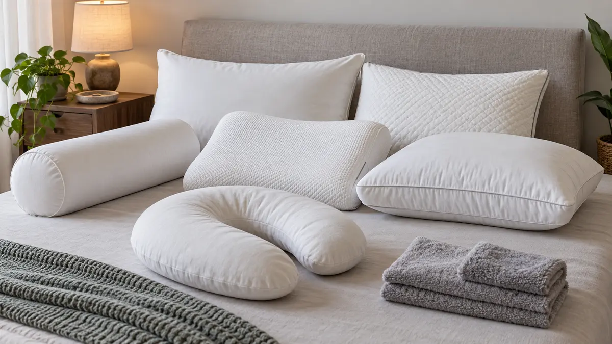 Supportive pillows of different lofts on a neutral bed